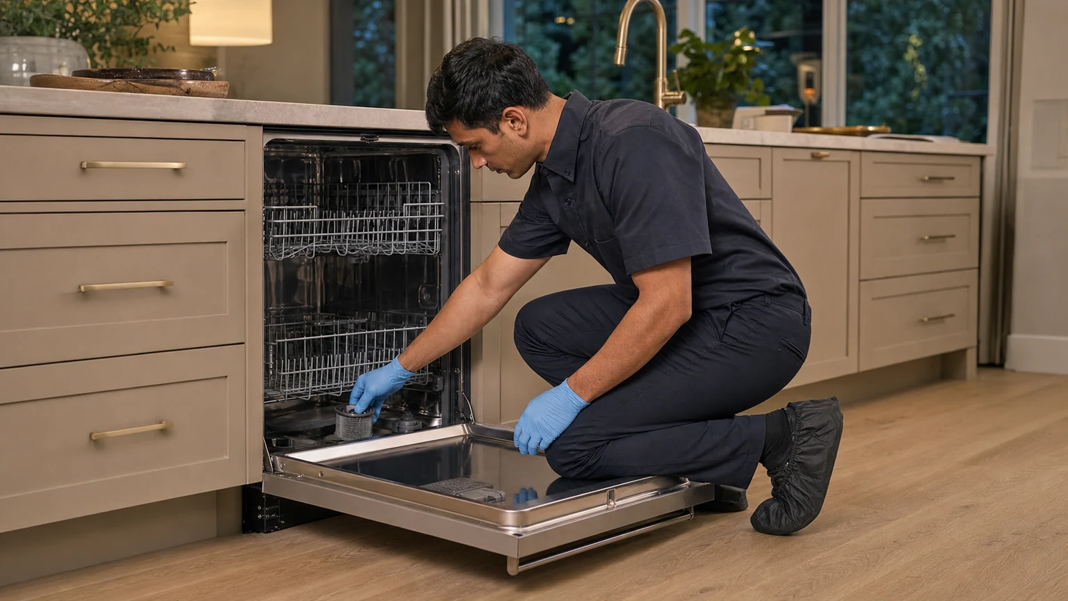 Panel-ready dishwasher diagnostic visit in the service area
